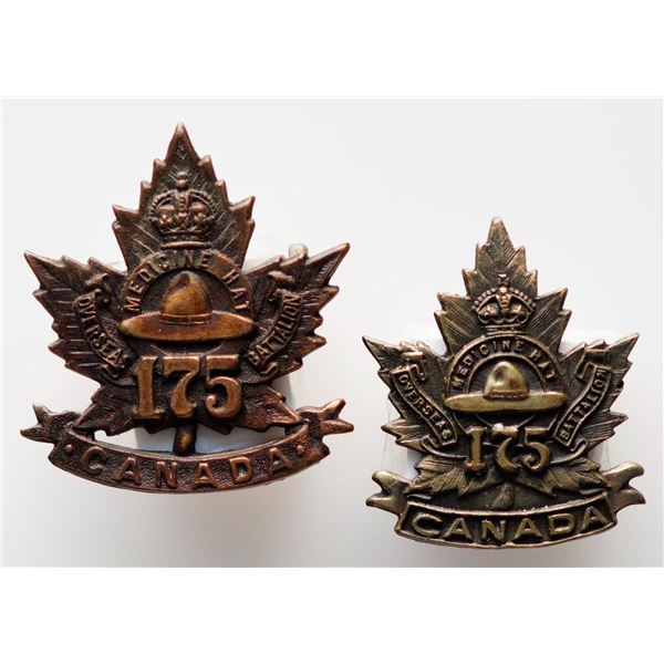 Militaria Insignia C.E.F. WW1; 175th Battalion (Medicine Hat. Alberta) Collar Badges.  Lot of 2 pcs.