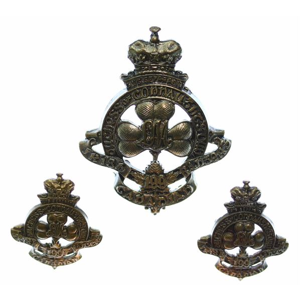 Militaria Insignia C.E.F. WW1; 199A-199th Battalion (Irish Canadian Rangers) Cap Badge Cap & Collar 