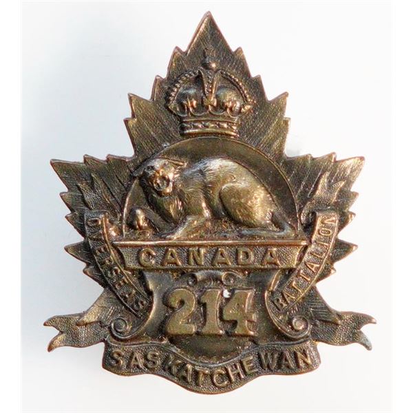 Militaria Insignia C.E.F. WW1; 214th Battalion (Wadena. Saskatchewan) Cap Badge.  See Pic.