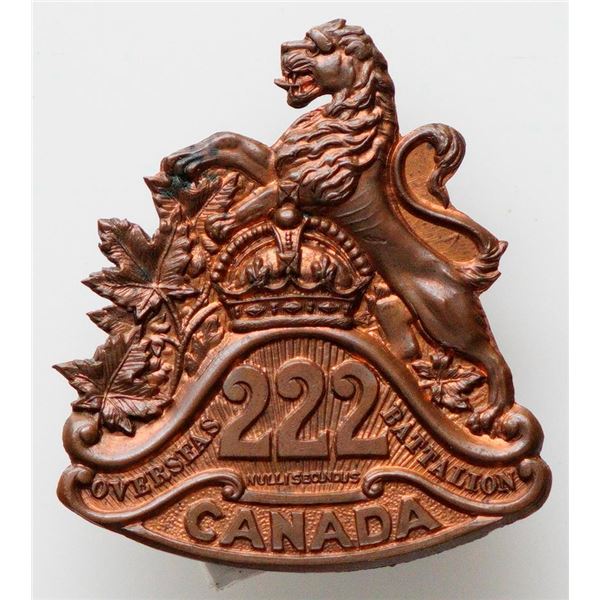 Militaria Insignia C.E.F. WW1; 222nd Battalion (Winnipeg) CEF Cap Badge