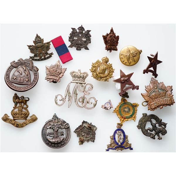 Militaria Insignia C.E.F. WW1;  Lot includes General Service Cap & Collar badges. 44th Overseas Batt