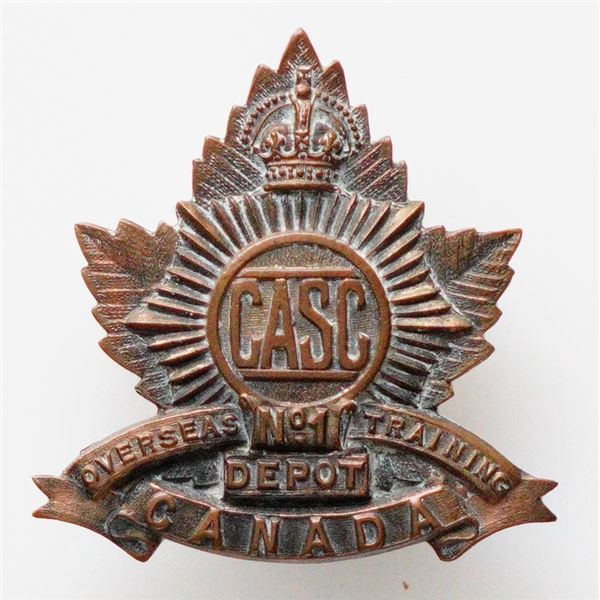 Militaria Insignia C.E.F. WW1;  No. 1 Training Depot Cap Badge Badges.  42 x 40mm approx.  See Pic.