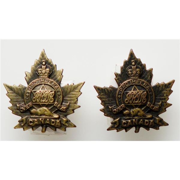 Militaria Insignia C.E.F. WW1; No. 1 Jewish Infantry Reinforcement Company Collar Badges.  29 x 29.9