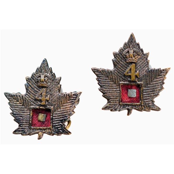Militaria Insignia C.E.F. WW1;  4th Canadian Railway Troops Collar Badges.  Lot of 2 pcs.