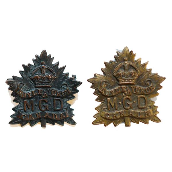 Militaria Insignia C.E.F. WW1;  Boyle's Yukon Machine Gun Detachment Collar Badges.  1 x  w/pin back