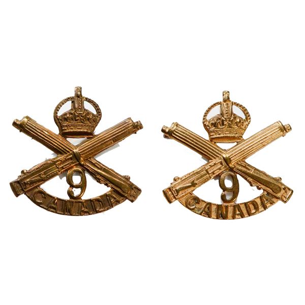 Militaria Insignia C.E.F. WW1; 9th Machine Gun Company Collar Badges.  Lot of 2 pcs.
