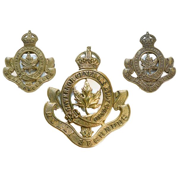 Militaria Insignia C.E.F. WW1;  The Governor General’s Body Guard. Brass Victorian Cap Badg