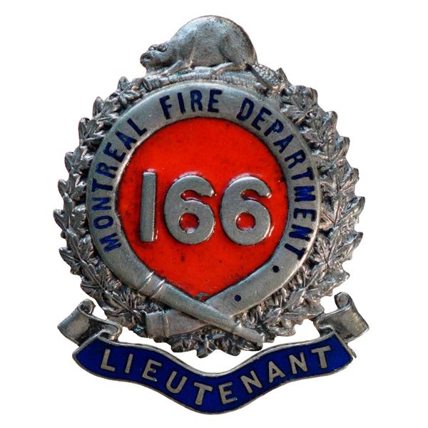 Militaria Insignia C.E.F. Vintage Montreal Lieutenant #166 Fire Department enamled badge.  See Pic.