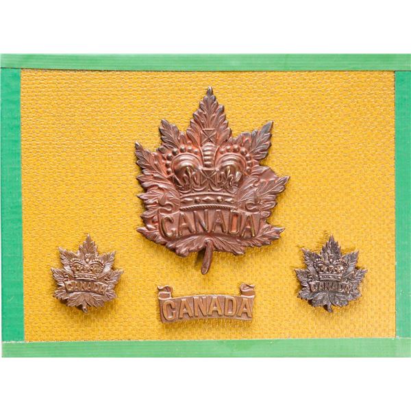 Militaria Insignia C.E.F. WW1;  Canadian Service General Service Cap. Collar and Shoulder Badges.  L