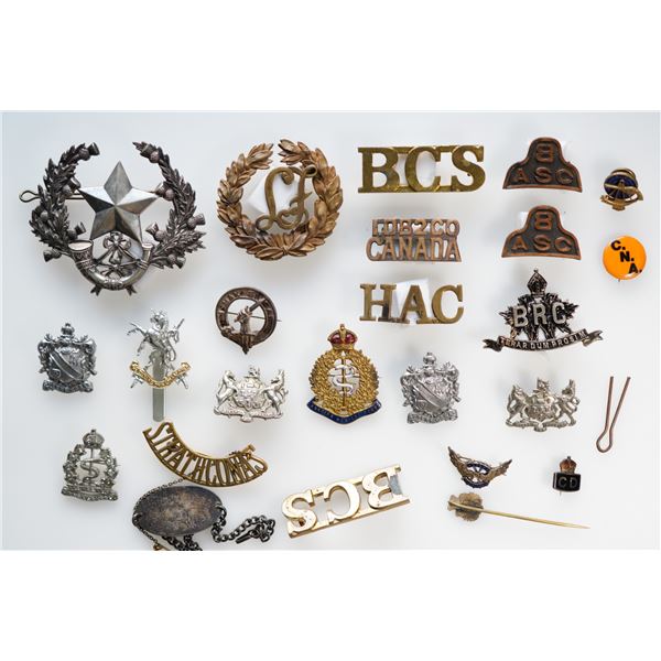 Militaria Insignia C.E.F. WW1;  WW1 to WW2 and Post Cap. Collar. Should badges and more.   Lot of 20