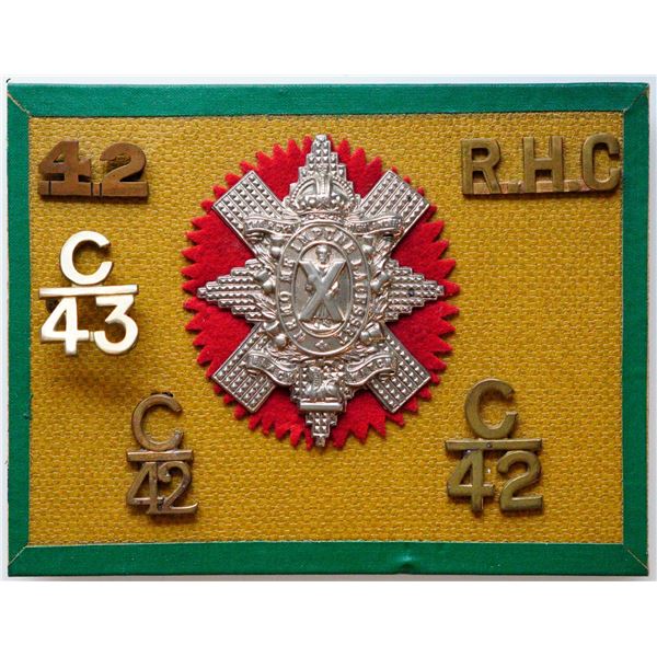 Militaria Insignia C.E.F. WW1; British Black Watch ( Royal Highlanders ) Cap Badge and Titles.  Lot 