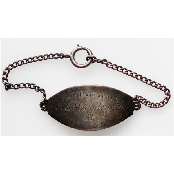 Militaria Insignia;  Sterling Silver Bracelet to ''Lt. GH Appelgath M. 19th Battalion''.  See Pic.