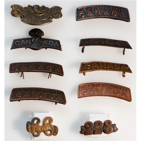 Militaria Insignia C.E.F. WW1;  Shoulder Titles.  Lot of 10 pcs.  See Pic.