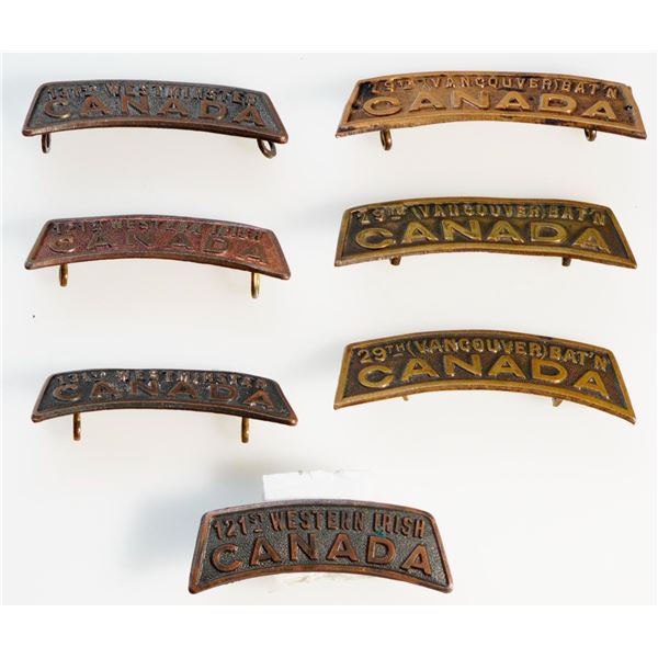 Militaria Insignia C.E.F. WW1;  Shoulder Titles.  Lot of 7 pcs.  See Pic.