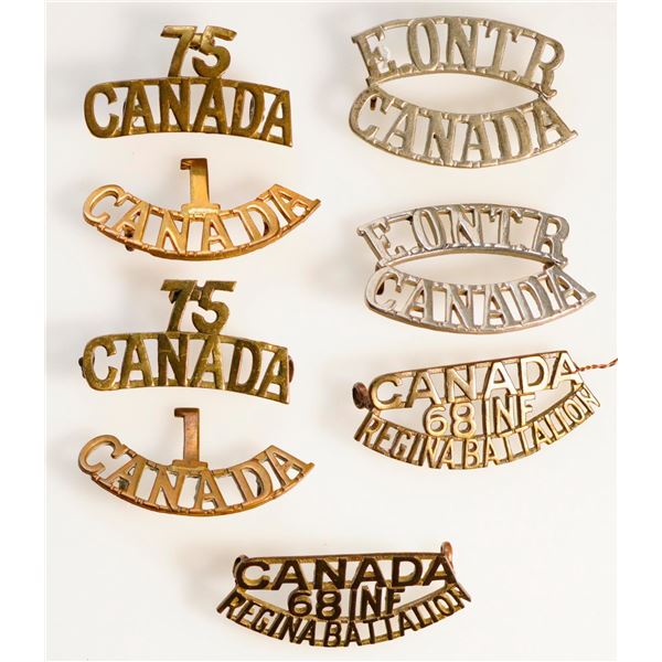 Militaria Insignia C.E.F. WW1;  Shoulder Titles.  Lot of 8 pcs (4 pairs).  See Pic.