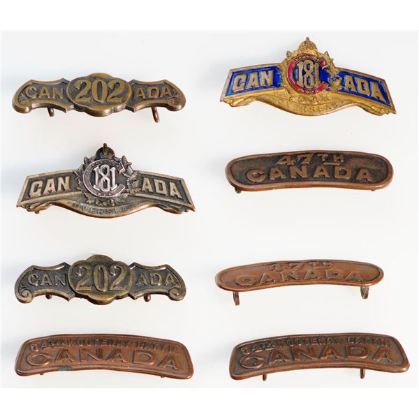 Militaria Insignia C.E.F. WW1;  Shoulder Titles.  Lot of 8 pcs (4 pairs).  See Pic.