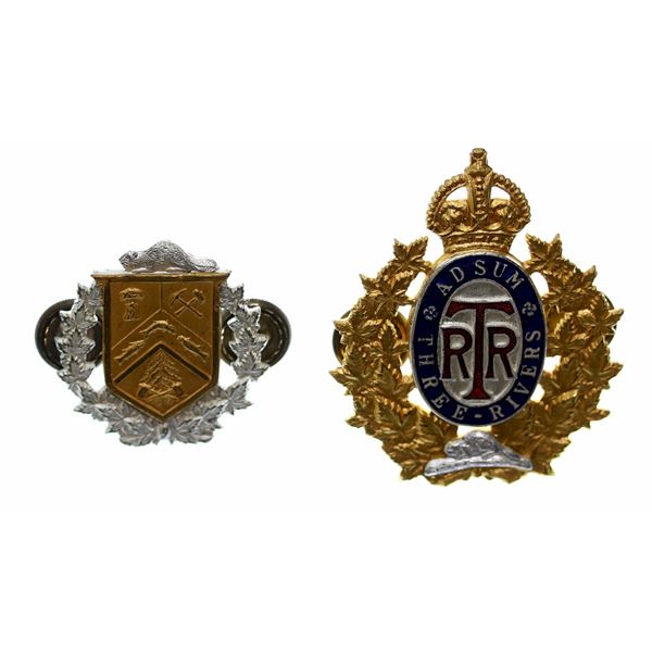 Militaria Insignia 1920-50;  Regiment de Trois Rivières Officer's Cap Badge & single Collar Badge w/
