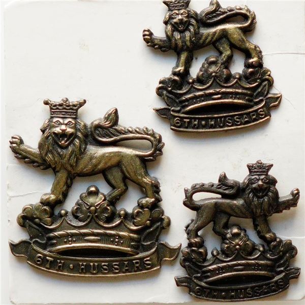 Militaria Insignia 1920-50;  6th Hussars Cap & Collar Badges.  Lot of 3 pcs.