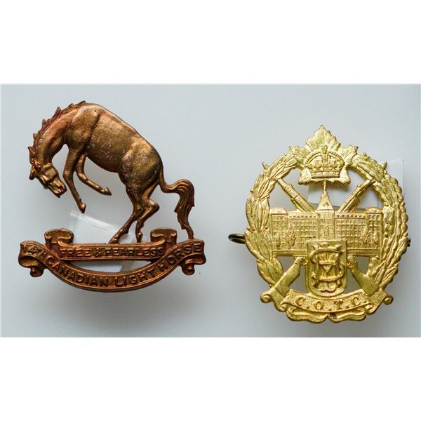 Militaria Insignia 1920-50;  14th Canadian Light Horse Cap Badge. C.O.T.C. Cap Badge.  Lot of 2 pcs.