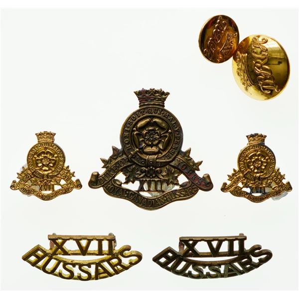 Militaria Insignia 1920-50;  17th Duke of York's Royal Canadian Hussars Cap. Collar. Shoulder badges