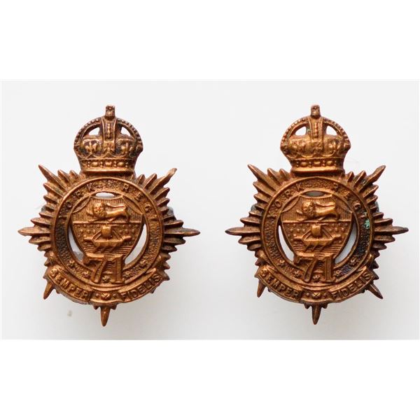 Militaria Insignia 1920-50;  71st York Regt Collar Badges.  Lot of 2 pcs.  See Pic.