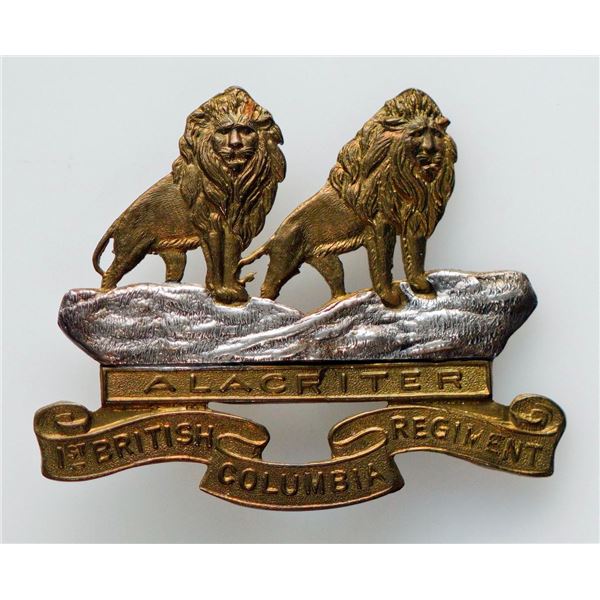Militaria Insignia 1920-50;  The British Columbia Regiment brass & silver Cap badge. Missing one lug