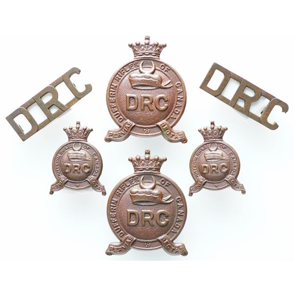 Militaria Insignia 1920-50;  Dufferin Rifles of Canada Cap. Collar & Shoulder Badges.  Lot of 6 pcs.