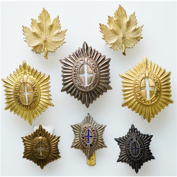 Militaria Insignia 1920-50;  Canadian Governor Generals Foot Guards Cap & Collar Badges.  Lot of 8 p