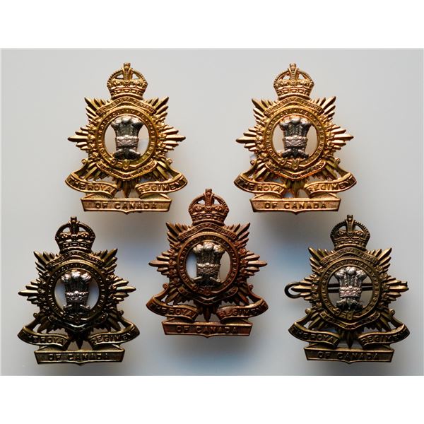 Militaria Insignia 1920-50;  The Royal Regiment of Canada Cap Badge.  Lot of 5 pcs.  See Pic.
