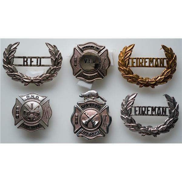 Vintage Fire Department Badges;  Lot of 8 various issues including B&R City Police & Fire Whistle.  