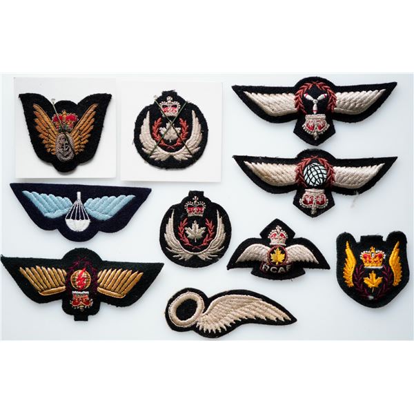 Militaria Insignia 1920-50;  Royal Canadian Air Force (RCAF) embroidered Badges.  Lot of 10 pcs.  Se