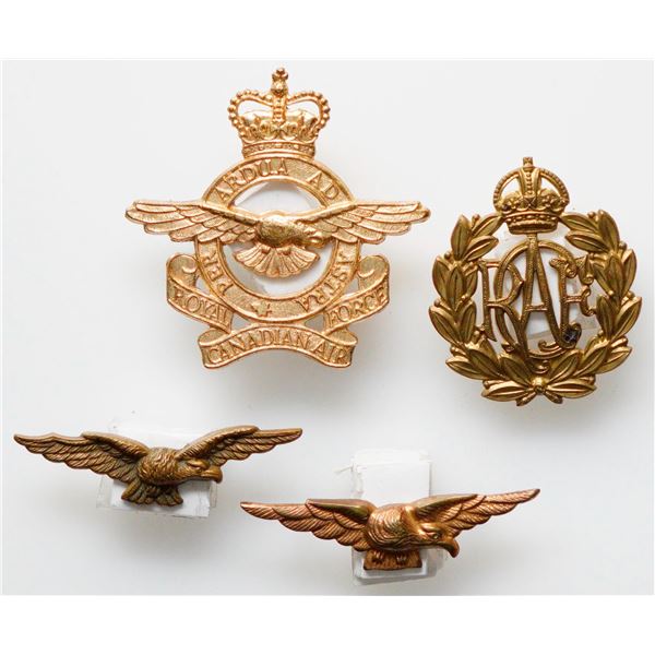Militaria Insignia 1920-50;  Royal Canadian Air Force (RCAF) Cap & Collar Badges.  Lot of 5 pcs.  Se