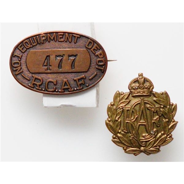 Militaria Insignia 1920-50;  Royal Canadian Air Force (RCAF) Collar Badge & No. 1 Equipment Depot #4