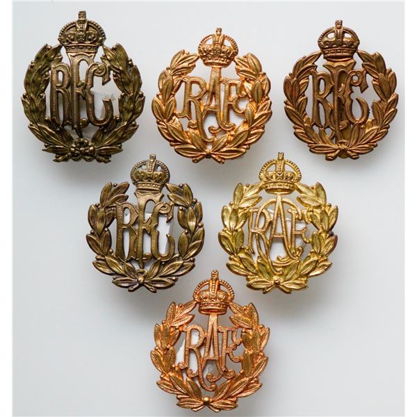 Militaria Insignia 1920-50;  British/Canadian  RAF. RFC & RCAF Cap Badges.  Lot of 6 pcs.  See Pic.