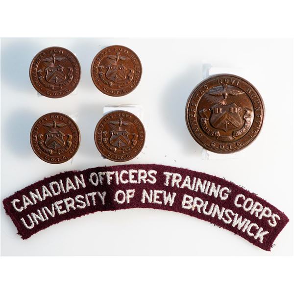 Militaria Insignia 1920-50;  University of New Brunswick COTC Cap. Collar badges and cloth patch.  L