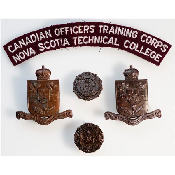 Militaria Insignia 1920-50;  COTC Nova Scotia Technical College Cap. Collar & cloth badges.   Lot of