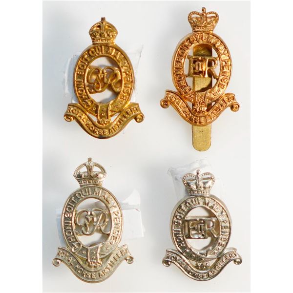 Militaria Insignia 1920-50;  Royal Horse Artillery Cap & Collar badges.  Lot of 4 pcs.  See Pic.