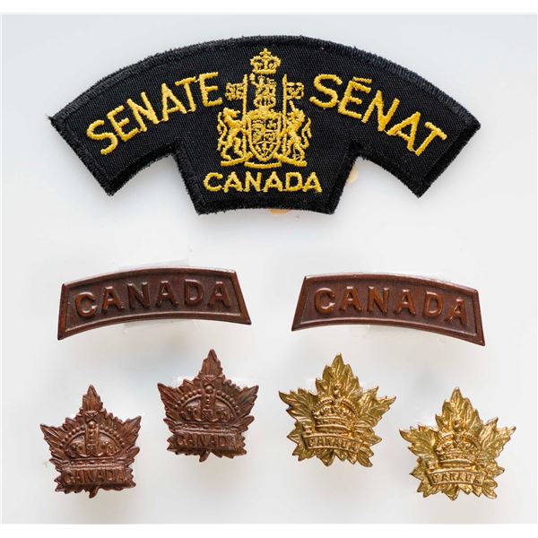 Militaria Insignia 1920-50;  Canadian General List Cap. Collar and Shoulder Badges.  Grouping of 4 w