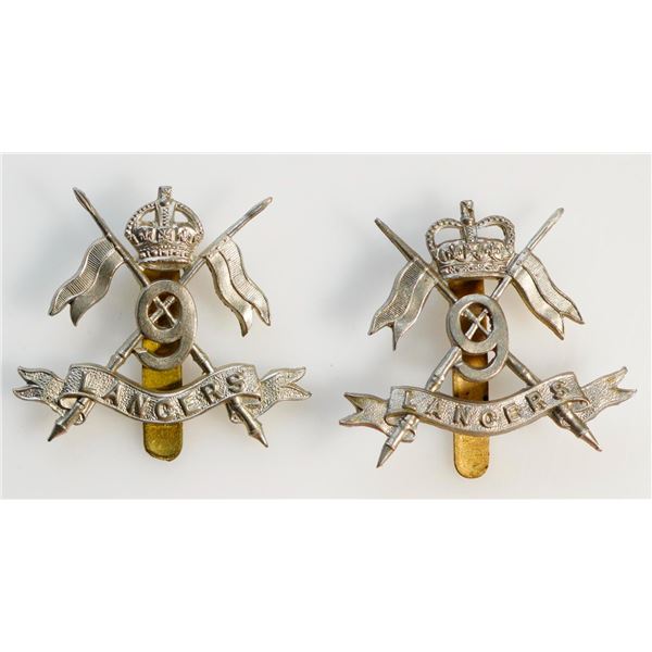 Militaria Insignia 1920-50;  9th Queen's Royal Lancers British Army Cap Badge.  Lot of 2 pcs.  See P