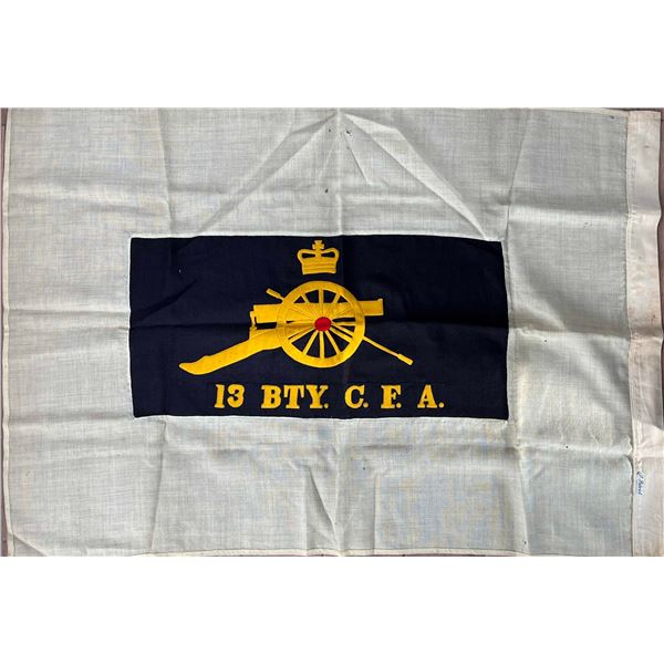 Militaria Insignia;  Canadian Artillery 13th Bty CFA Flag (50'' x 34'' approx) along w/4 various Art