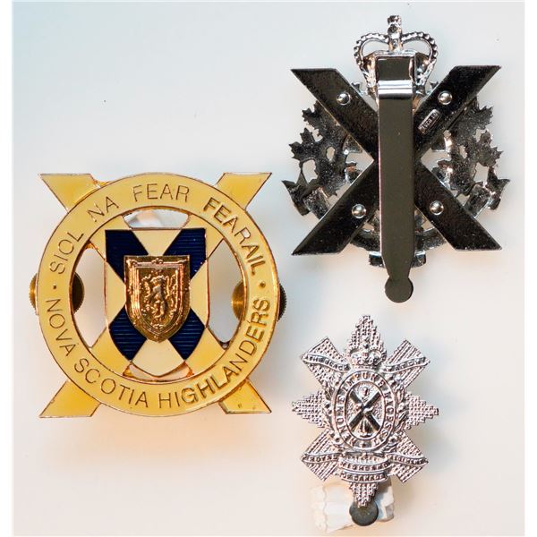 Militaria Insignia;  Canadian Scottish & Nova Scotia Highlanders Post War Cap badges.  Lot of 3 pcs.