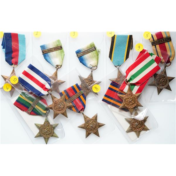 Militaria Medals;  Lot of 10 unattributed medals.  Includes 1939-45 Star. The Atlantic Star(2). The 