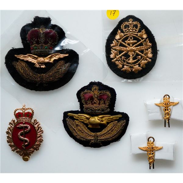 Militaria Insignia;  RCAC Officer's Cap Badge (Cloth/embroidered) issues. RCMS metal badge. Naval Ba