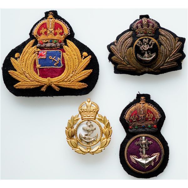 Militaria Insignia;  Royal Navy Metallic & Embroidered Badges.  Lot of 4 1920's-50's issues.  See Pi
