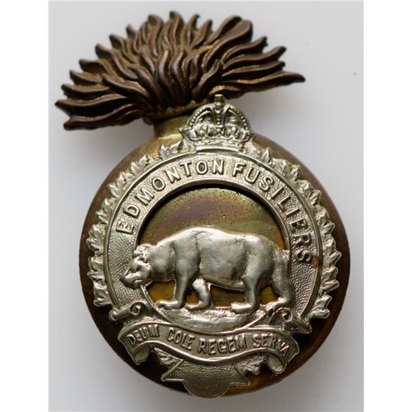 Militaria Insignia 1920-50;  Edmonton Fusiliers Officers 2 pc Cap Badge (No Guant on back).  See Pic