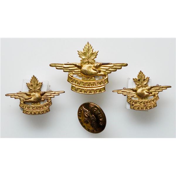 Militaria Insignia 1920-50;  Canadian Air Cadets Cap. Collar Badges & Button.  Lot of 4 pcs.  See Pi