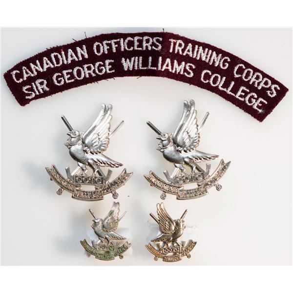 Militaria Insignia 1920-50;  COTC Sir George Williams University Montreal Cap. Collar & cloth badges