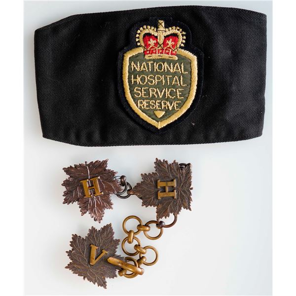 Militaria Insignia 1920-50;  British Canadian National Hospital Service Reserve Brassard w/patch & C