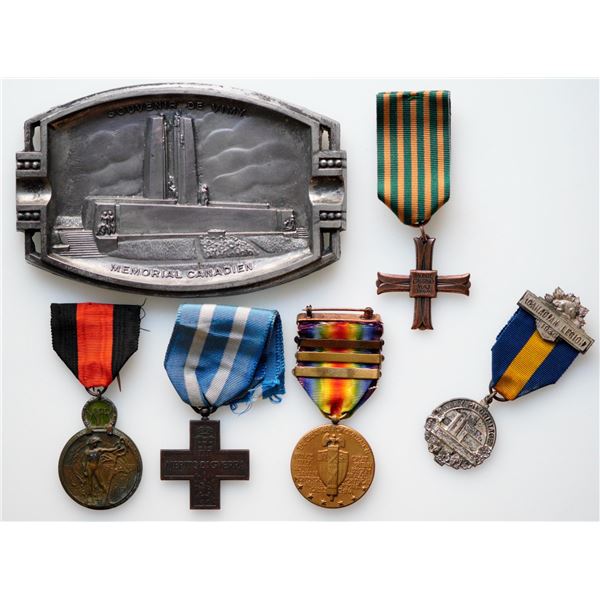 Militaria Medal;  includes Italy War Merit Cross Medal. Belgian Yser Medal. Souvenir de Vimy plaque 