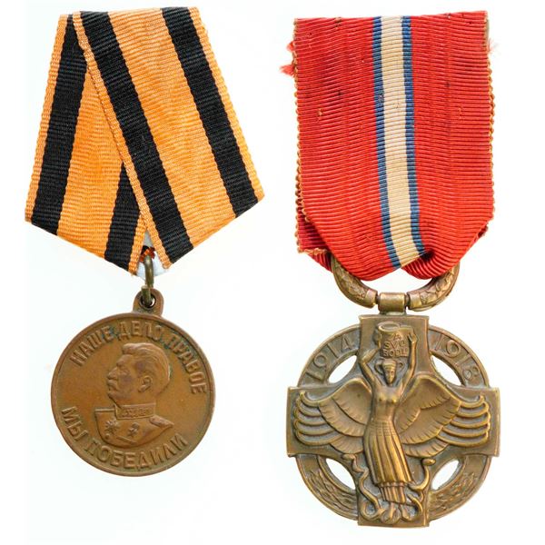 Militaria Medals; Czechoslavakia 1914-1918 Revolutionary Cross & Russia WW2 Medal for Victory over G